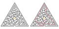 Labyrinth game. Triangle maze puzzle. Find the right way, path or solution. Vector illustration.